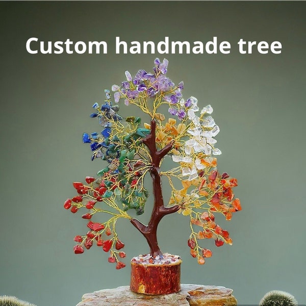 seven chakra crystal tree, Crystal tree, Gemstone tree, bonsai tree , Chakra Tree Sculpture, Gem Tree, Tree of Chakra/energy Healing Gems