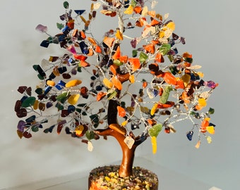 Crystal tree, Gemstone tree, bonsai tree , handmade multi crystal Tree Sculpture, Gem Tree, Tree of Chakra/energy Healing Gems , positivity