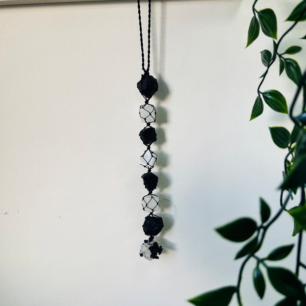 Black Tourmaline & Selenite Crystal Tassel, Hanging Ornament Decoration for Car ,Window ,Good Luck Home Decor, crystal wall art hanging gift