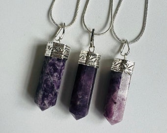 Natural Lepidolite Gemstone Crystal Stone Point Necklace Pendant - Stone of Independence