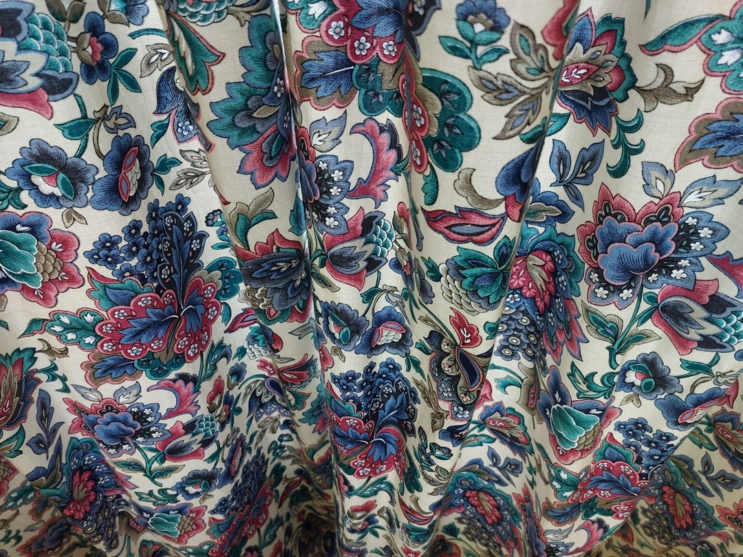 2 Pieces Vintage Large Floral Printed Cotton Curtains Pair of - Etsy