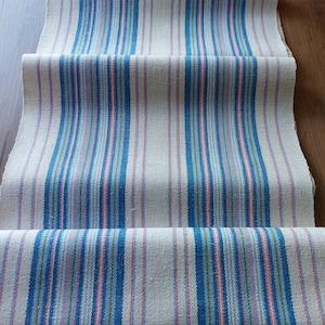 Vintage gewebter gestreifter Leinen Tischläufer, Tischdekoration, Tischkleid, Vintage Tischwäsche, Skandinavisches Vintage Heimtextil (T10)