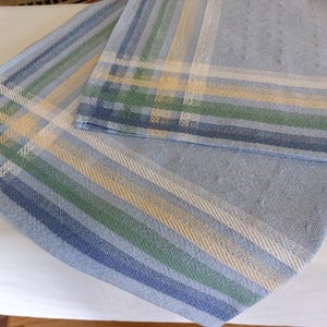 Vintage Finnish square tablecloth, Finlayson woven light blue table cover, kitchen tablecloth, Scandinavian vintage textiles (T8)