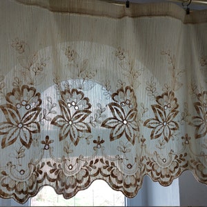 Vintage embroidered valance curtain, vintage Scandinavian cafe curtain, kitchen valance, floral kitchen curtain (T7)
