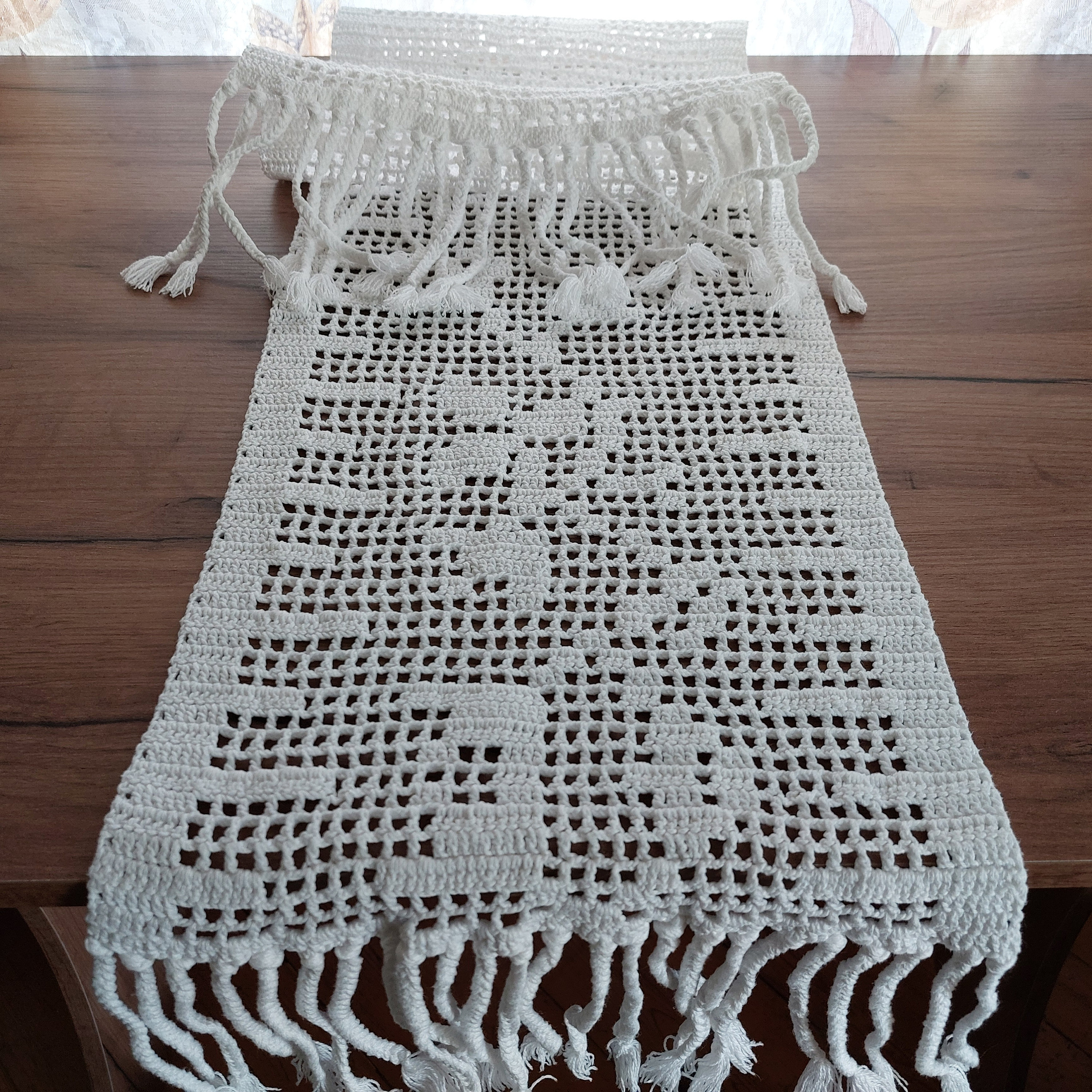 crochet vintage coton épais blanc chemin de table, surmatelas, habillage table | t7