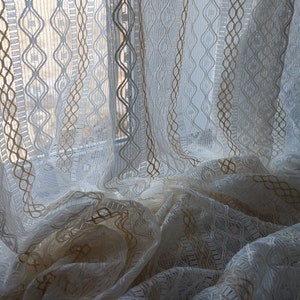 Paire de voilages vintage en polyester tissé, panneaux de rideaux translucides, rideaux de jour, rideaux vintage (T10)