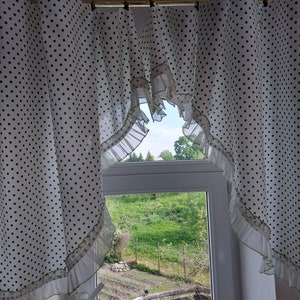 Cortina de cenefa de poliéster impresa verde blanco vintage, cortina de cocina vintage, cortina de café de cocina, textiles para el hogar vintage (T10)