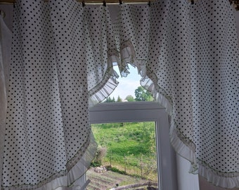Vintage white green printed polyester valance curtain , Vintage kitchen curtain , Kitchen cafe curtain , Vintage Home textile (T10)