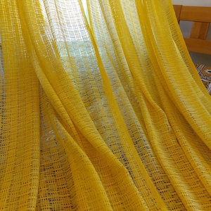 Pair of Large 60s 70s woven sheer curtains panels , Yellow decorative room curtains, translucent vintage bedroom curtains (T2)