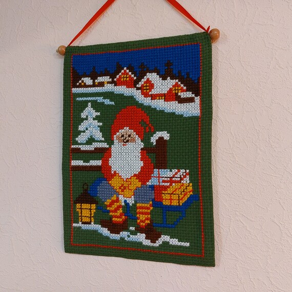 Vintage Christmas Wall Hanging Scandinavian Tapestry Knit Etsy