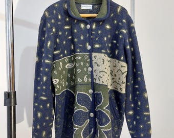90s Pure wool sweater , vintage wool sweater , vintage warm wool jumper , blue green winter sweater.