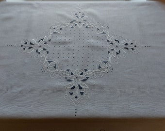ヴィンテージ ハンド刺繍 ライトグレー スクエア リネン テーブル