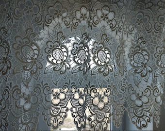 Vintage floral net valance curtain, Vintage polyester kitchen cafe curtain, Vintage net curtain, day valance curtain, summer curtain (T8)