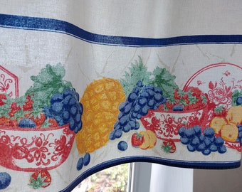 Vintage fruits printed cotton cafe curtain, kitchen cafe curtain, vintage valance curtain, kitchen warming , vintage design (T9)