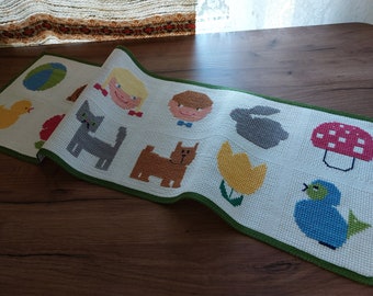 Vintage Hand geborduurd dikke katoen Kids kamer tafelloper, tafel topper, tafeldressing (T6)