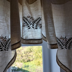 Cortina de café bordada vintage - cortina de cenefa, cortina de cocina, textil vintage para el hogar (T1)