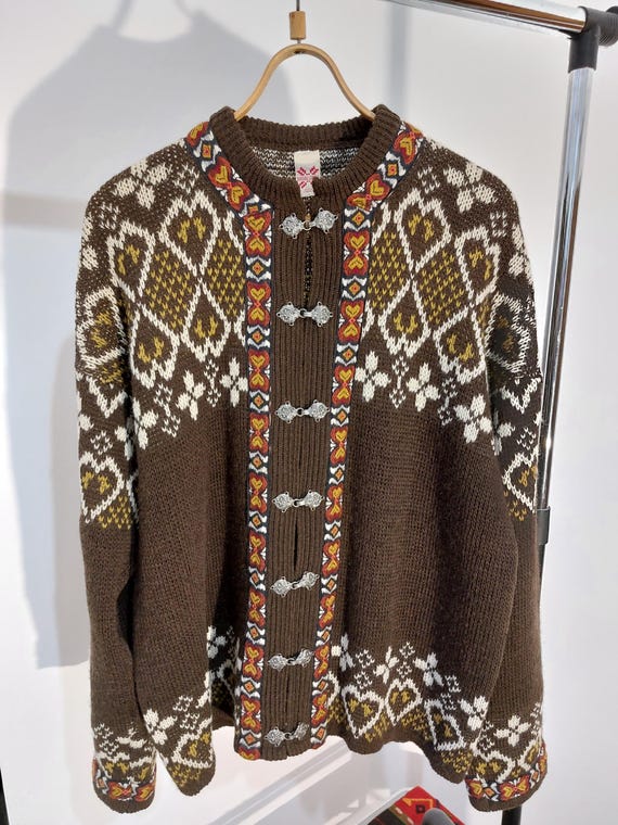 70s Norwegian Natural Wool Sweater , Dirdalstrikk Wool Cardigan