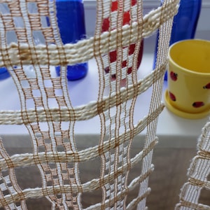 Pair of 60s 70s decorative translucent curtains , Scandinavian vintage woven sheer curtains, net curtain panels, decorative day curtains (T8