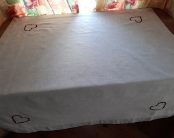 Vintage gray Hearts embroidered Scandinavian tablecloth , cotton tablecloth, gray tablecloth, kitchen tablecloth (5)