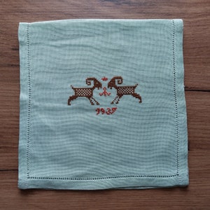 Vintage 1937 Year Dala Goats hand embroidered Scandinavian kitchen cutlery bag , Vintage Mid Century collectible kitchen warming (T5)