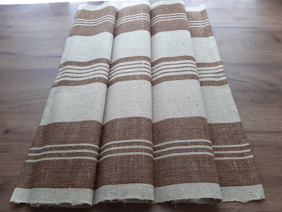 Vintage woven Striped Linen fabric table runner, table topper, table dressing, table decor , vintage textile, retro linens, Quality (1)