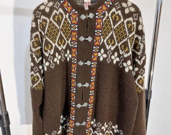 70s Norwegian Natural wool Sweater , Dirdalstrikk Wool Cardigan Scandinavian jumper , Vintage Nordic wool sweater (D1)