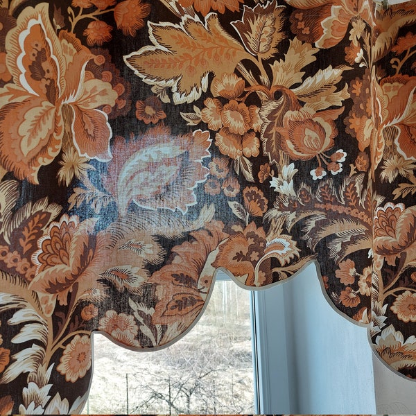 Vintage floral leaves printed cotton valance curtain , kitchen valance, kitchen curtain, kitchen cafe curtain , Scandinavian textile (T1)