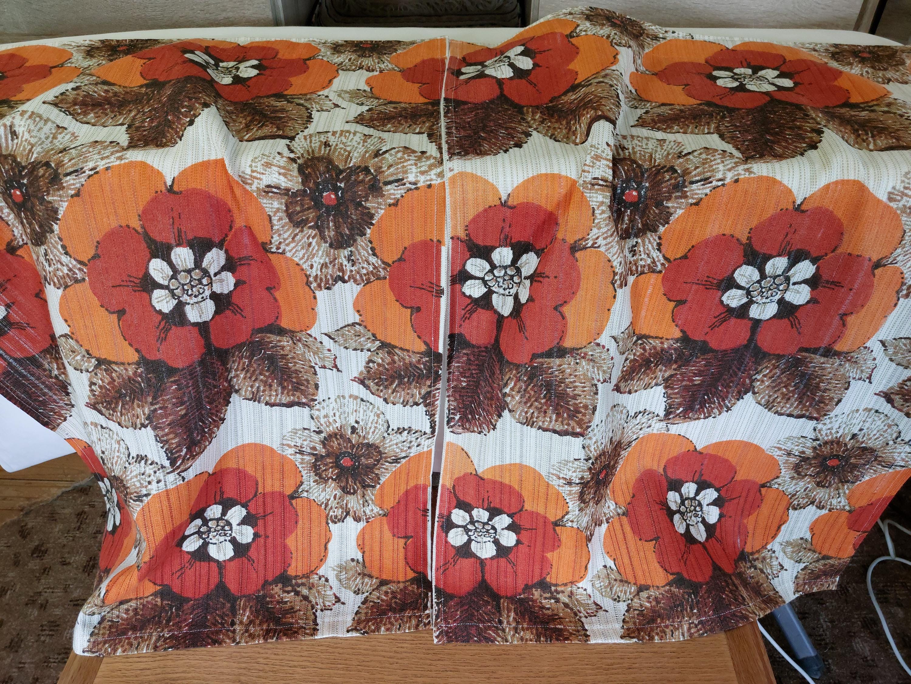 Vintage floral cafe curtains, Scandinavian retro 2x cafe curtains, kitchen cafe curtains (T9)