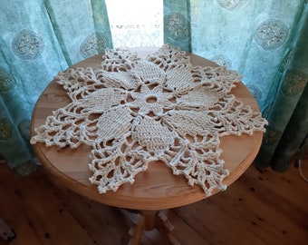 Vintage handmade Crochet thick cotton - linen fabric Scandinavian table mat ,tablecloth , doily (2)