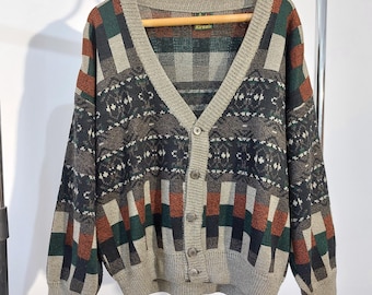 Suéter de lana para hombre de la empresa de moda italiana KirazlI de los años 90, suéter de lana vintage, suéter de lana retro vintage (D1)