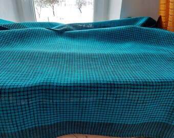 Vintage Medium large woven acrylic tablecloth , blue kitchen tablecloth, Vintage tablecloth, rectangular table cloth (T8)