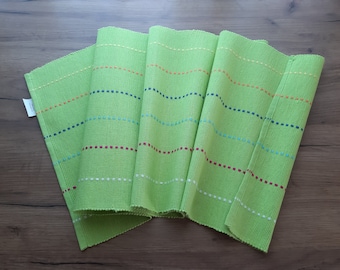 Vintage geweven Katoenen stof groene tafelloper, tafeltopper, tafelkleden, tafeldecoratie (4)
