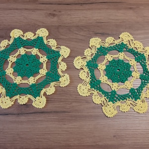 2 Pieces Vintage Circle crochet yellow green doily , crochet table mat, crochet doilies , vintage doilies, Scandinavian crochet doily (2)