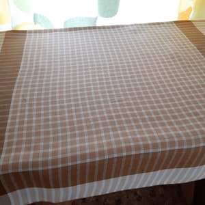 Woven Brown Beige Vintage Scandinavian tablecloth , Kitchen tablecloth, retro tablecloth, tablecloth  (1)