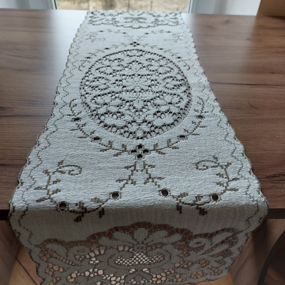 Vintage Deko-Baumwolle - Leinen Tischläufer, Kurzer Tischläufer, Tischdekoration, Tischkleid, Vintage Heimtextil (T7)