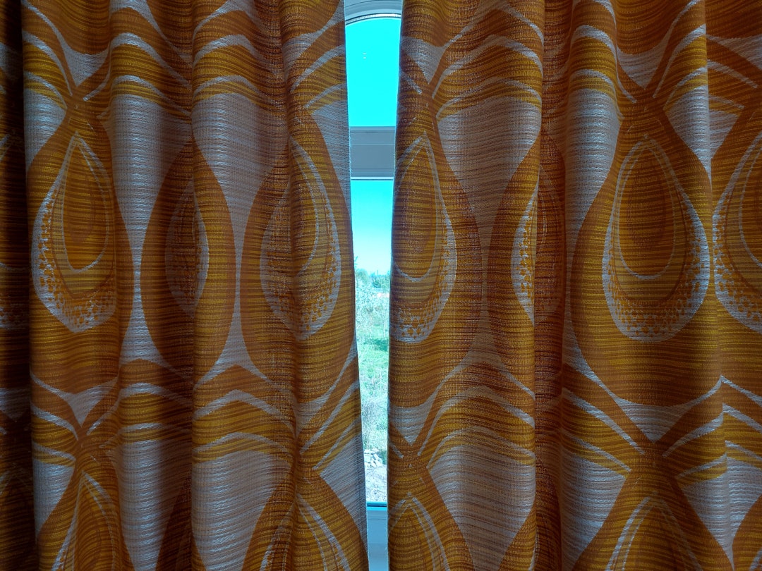 Pair of Woven Acrylic Vintage Curtain Panels , Decorative Night Curtain