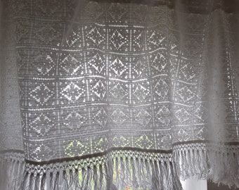 Vintage decorative white cotton net valance, Kitchen valance, day valance, cafe curtain, retro curtains, net curtains (3)