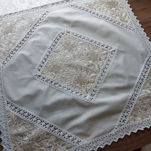 Handmade vintage square table mat, Vintage Housewarming, vintage Home textile, table textile (T9)
