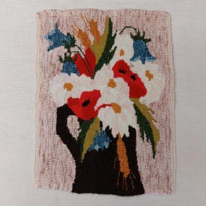 60s 70s Swedish handwoven wool tapestry , floral wool wall hanging, wool wall art, floral design decor, room warming , entry way warming (T6