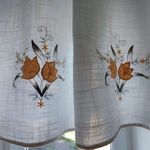 Cortina de poliéster bordada con flores, estilo vintage, para cafetería, cocina (T1)