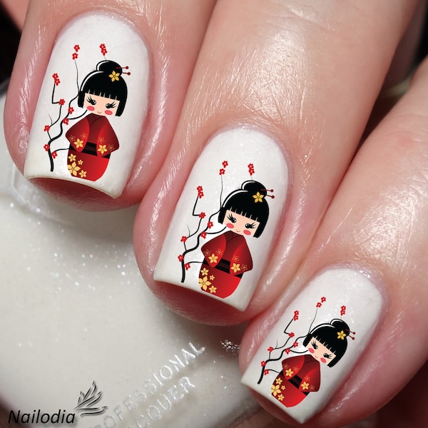 Japanese Kokeshi Dolls Nail Art Decal Sticker