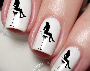 Calcomanía para decoración de uñas con temática de bebida y fiesta