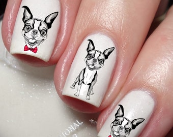 Boston Terrier Dog Puppy Nail Art Decal Sticker