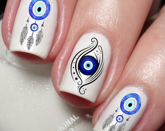 Blue Evil Eye Nail Art Decal Sticker - Nazar Hamsa Symbol