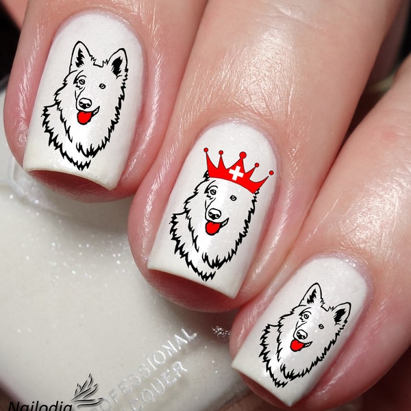 White Swiss Shepherd Dog Nail Art Decal Sticker