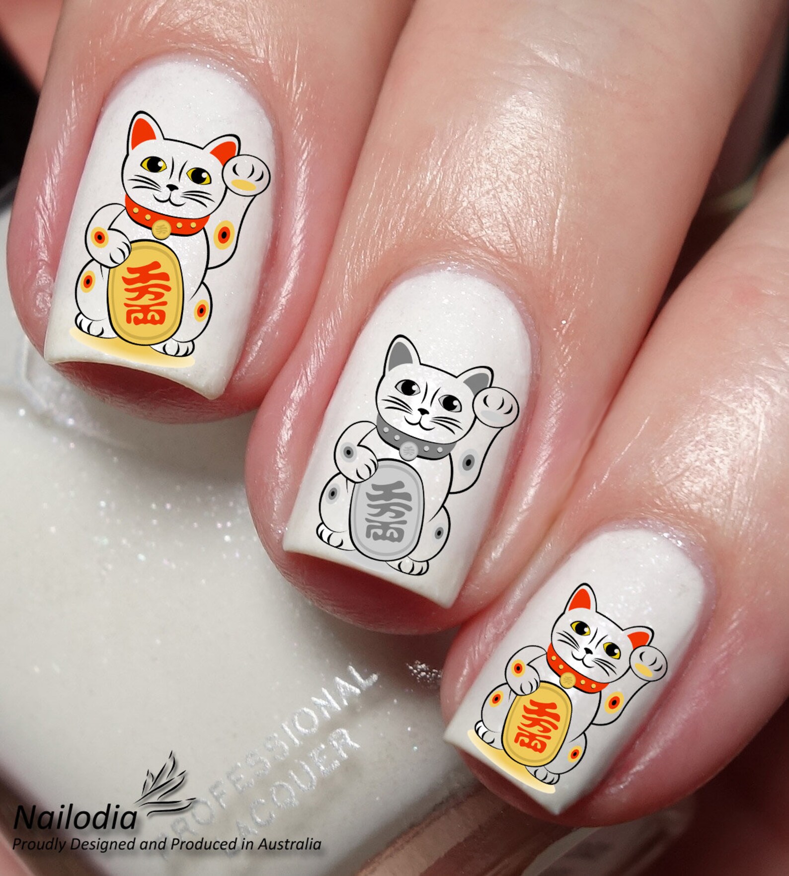 Maneki Neko Lucky Cat Nail Art Water Transfer Decal Wrap Etsy