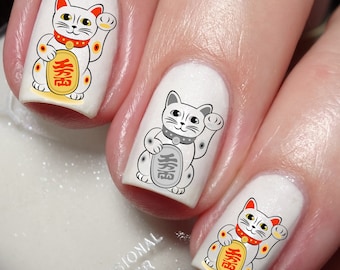 Japanese Lucky Cat Maneki Neko Nail Art Decal Sticker