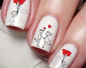 Stick Figure Valentine's Day Nail Art Decal Sticker