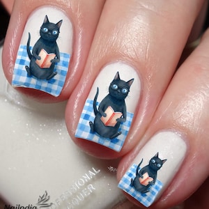 Studying Cat Nail Art Decal Sticker