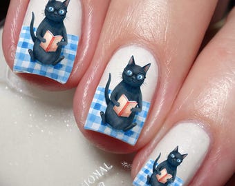 Naklejka na paznokcie Studying Cat Nail Art